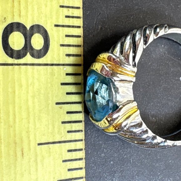 Silver Plated Two Tone Blue Crystal Cable Design Statement Ring Size 8 - Picture 9 of 11